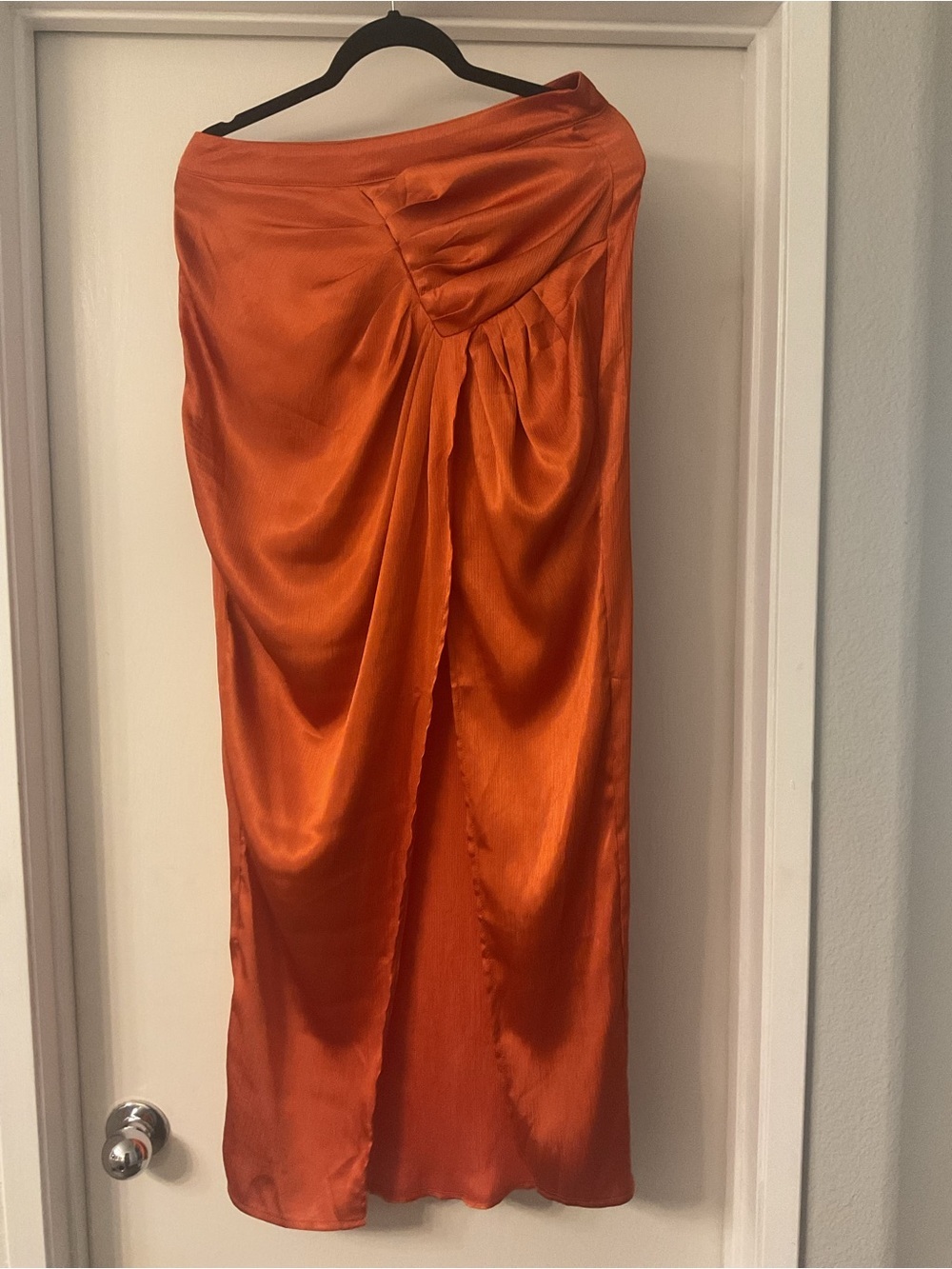 Missguided Orange Satin Draped Maxi Skirt with side slit